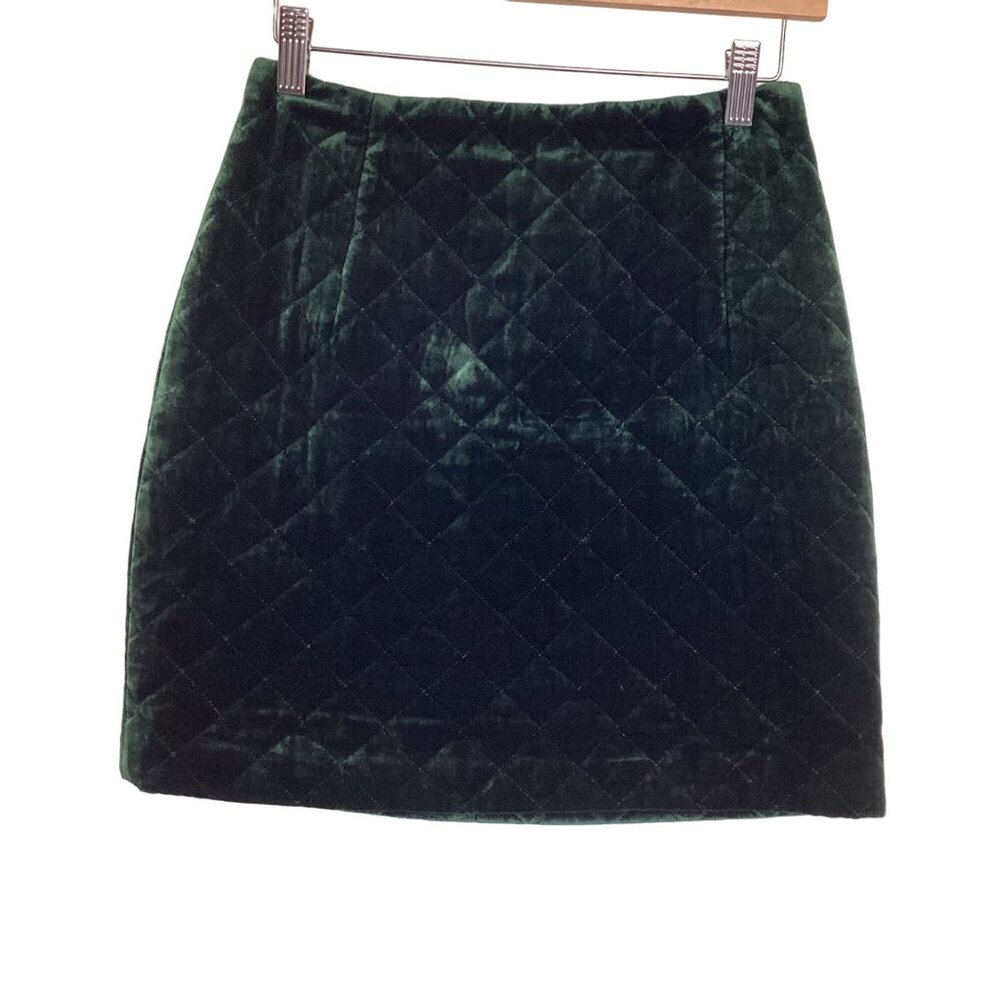 Sandro‎ Quilted Skirt Size 2 Quilted Green Velvet Mini Viscose & Silk Blend - Picture 2 of 12